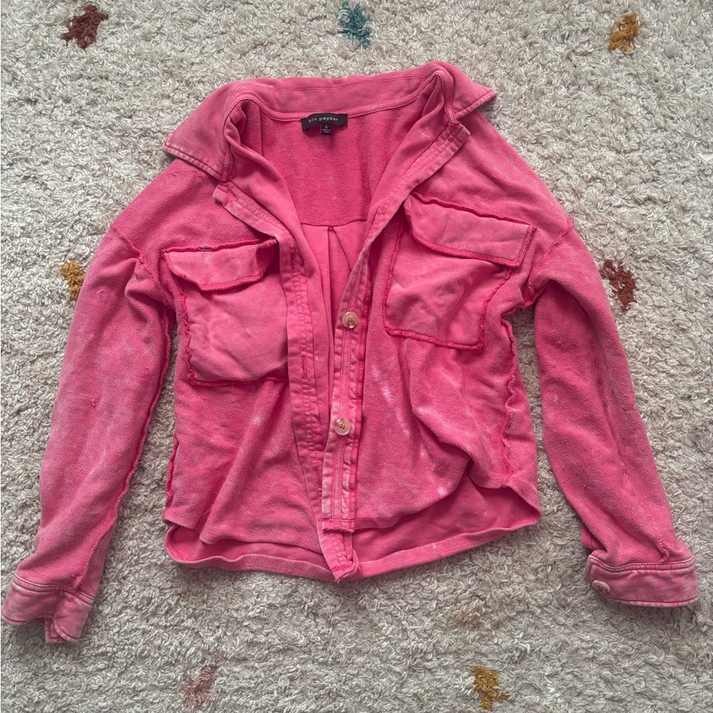 Pink Button-Front Utility Jacket